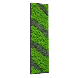 Panou vertical cu licheni verde intens și benzi diagonale gri-verzi, 100x30 cm, vedere din stânga