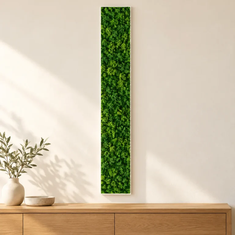 Panou vertical cu licheni stabilizați verzi 100x20 cm, vedere pe perete