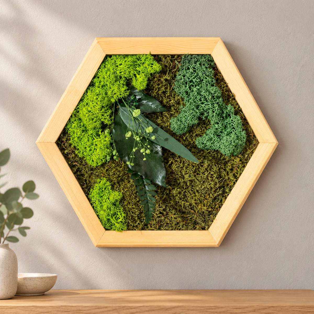 Tablou hexagon licheni decorativ pentru perete